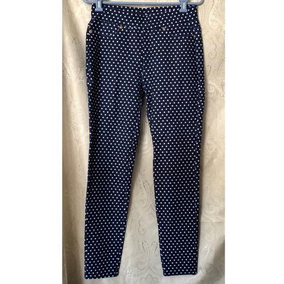 Michael, Michael Kors, Navy Blue w/White Polka Dot, Stretch Ponte Pants, Sz: Med - Picture 3 of 11